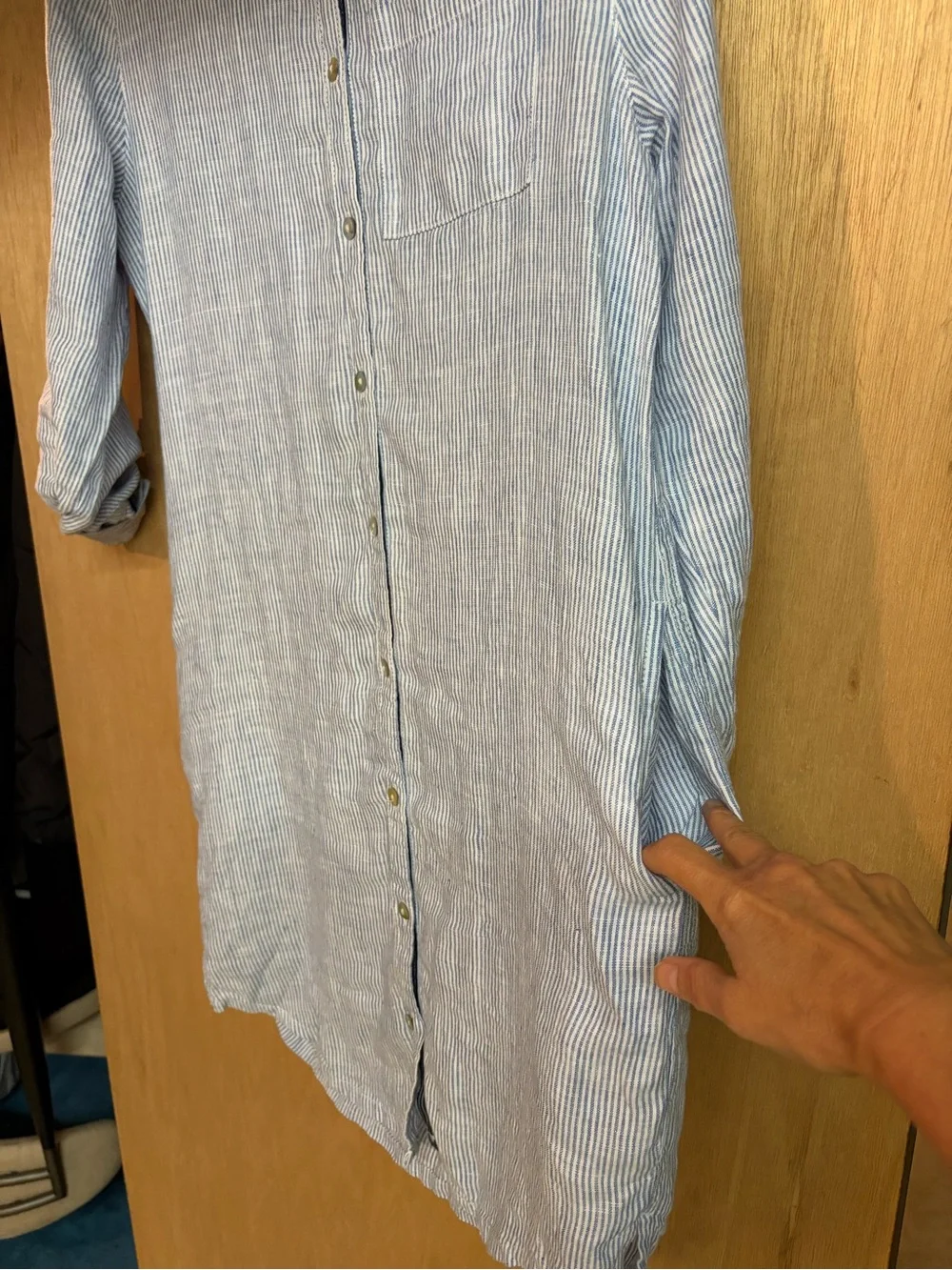 C&C California Light Blue Striped Linen Shirt swim cover up Small